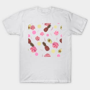 Avocado, roses, pineapple summer time beautiful romantic design T-Shirt